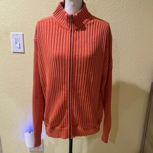 Faconnable Orange Cotton Full Zip Sweater Jacket Ribbed extra large comfort soft